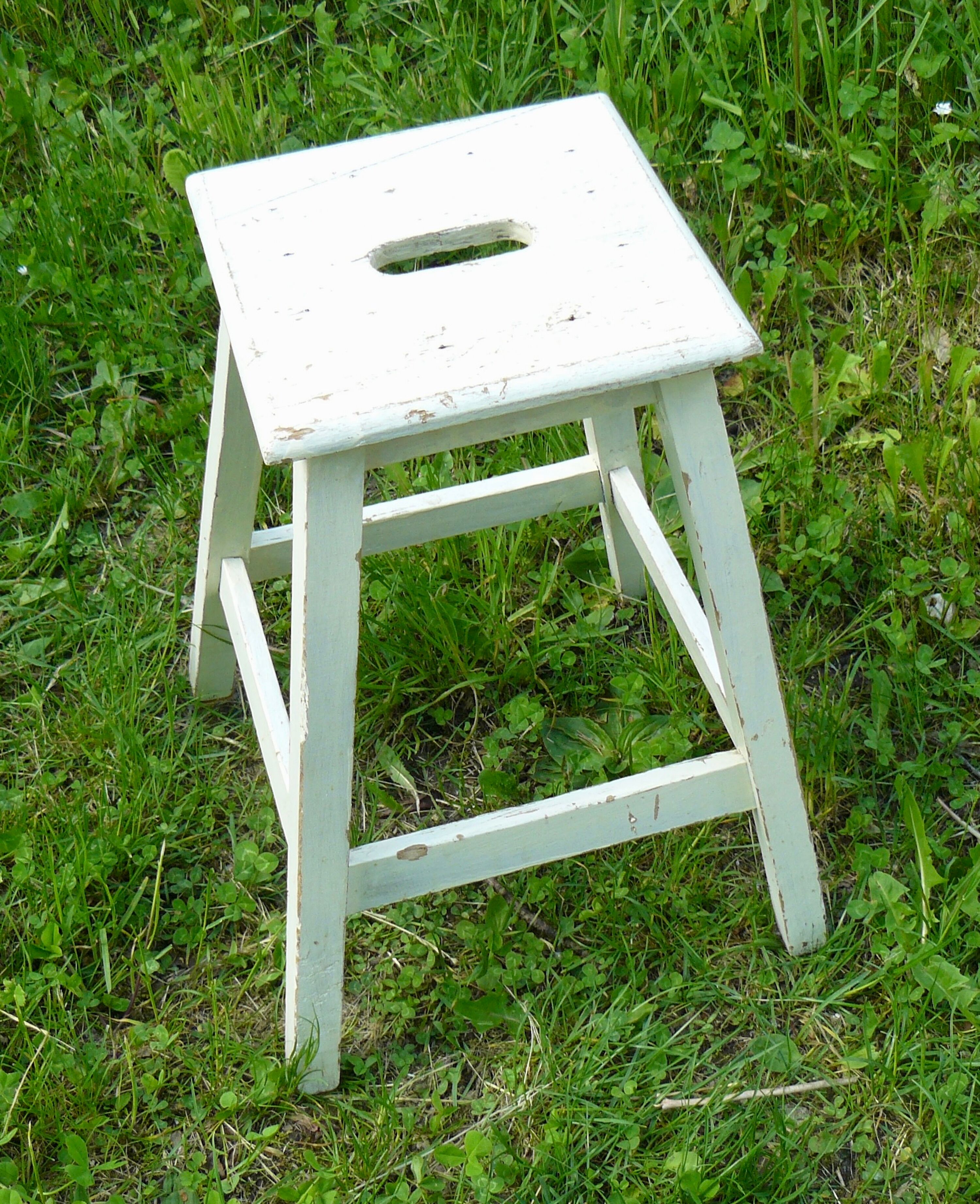 Vintage workshop stool white painted wood