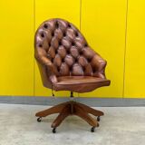 Fauteuil de direction Chesterfield en cuir marron