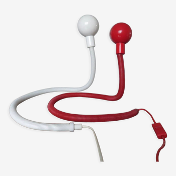 Paire de lampes "serpent" cobra flexibles rouge et blanche années 70 80
