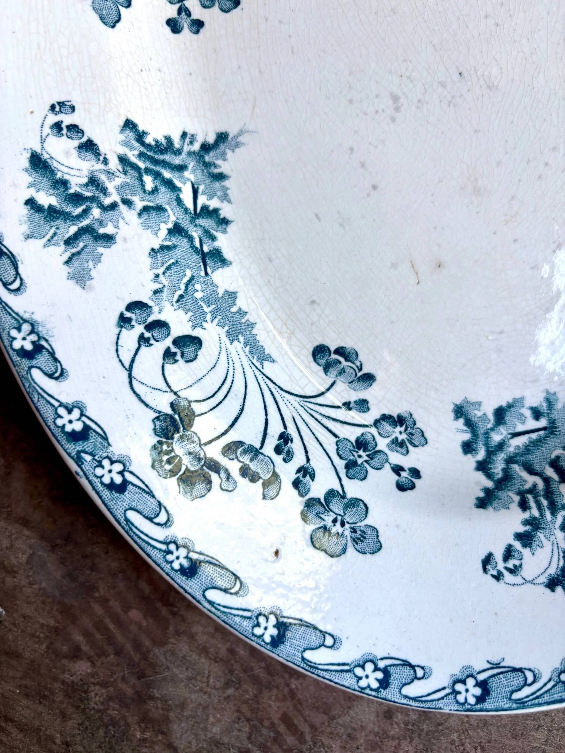 Oval dish Longwy in blue earthenware, service "Chartres"