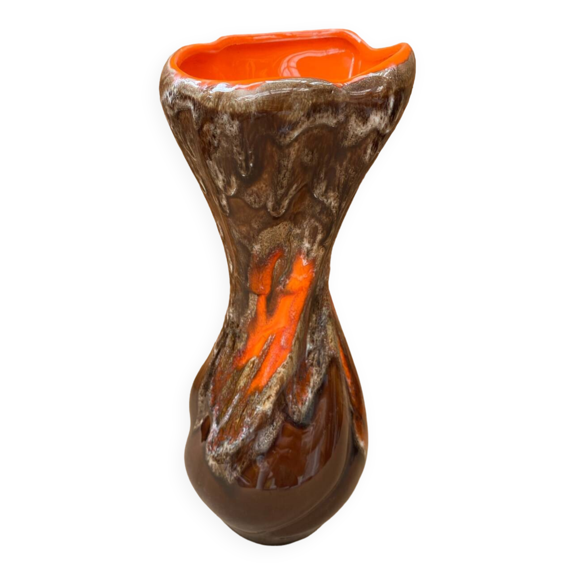 Antique vase vallauris ceramic art brown orange vintage