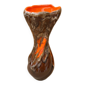Antique vase vallauris ceramic art brown orange vintage
