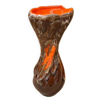 Ancien vase vallauris céramique art marron orange vintage