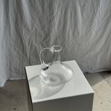 Vintage glass carafe with flattened flared belly handle H18