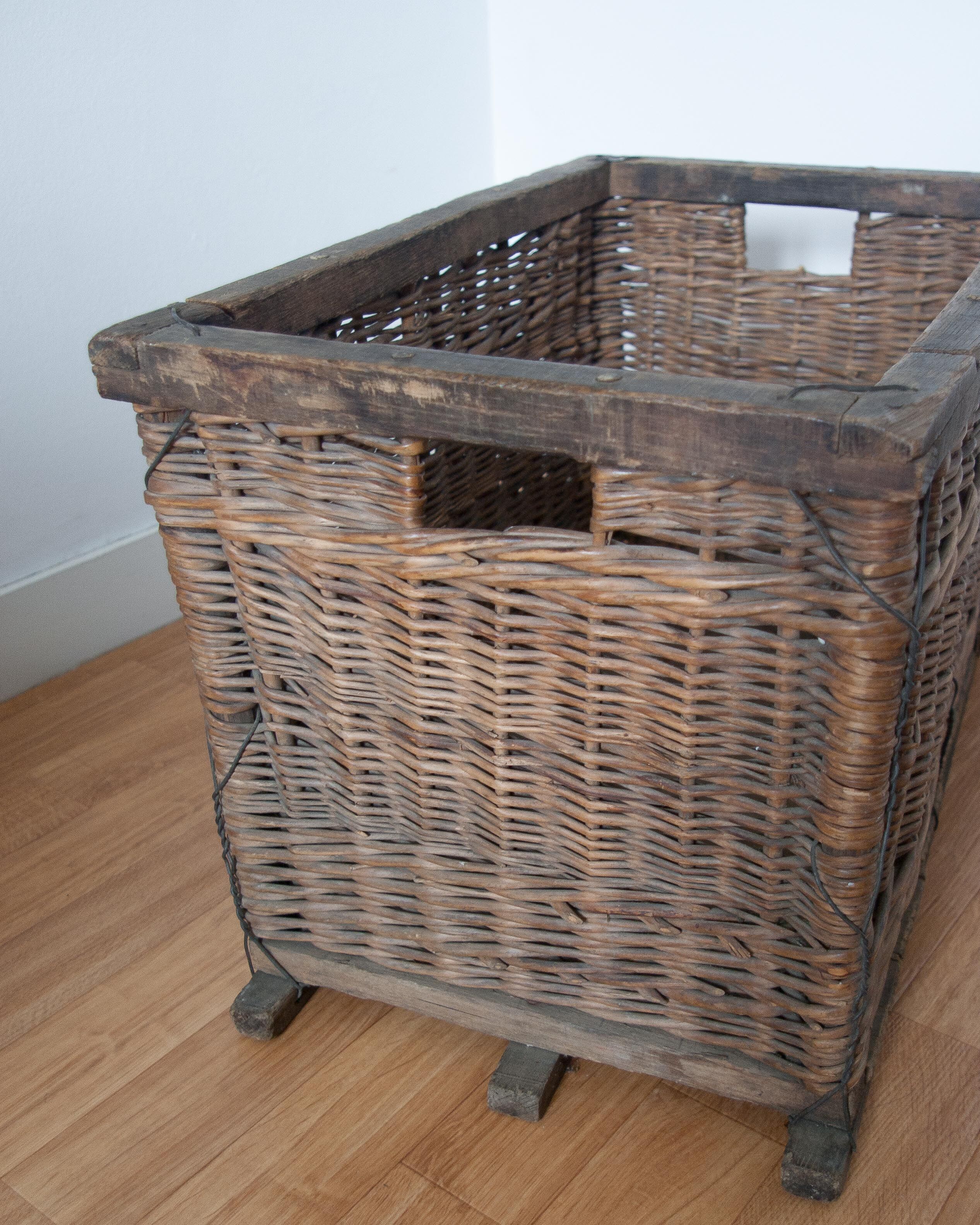 Wicker basket and wood