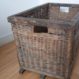 Wicker basket and wood