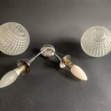 Applique murale double et globe en verre ciselé pointe de diamant, 1960