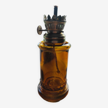 Small vintage orange glass kerosene/oil lamp