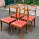 4 dining chairs made of solid wood and pink velvet fabric from the 1950s.