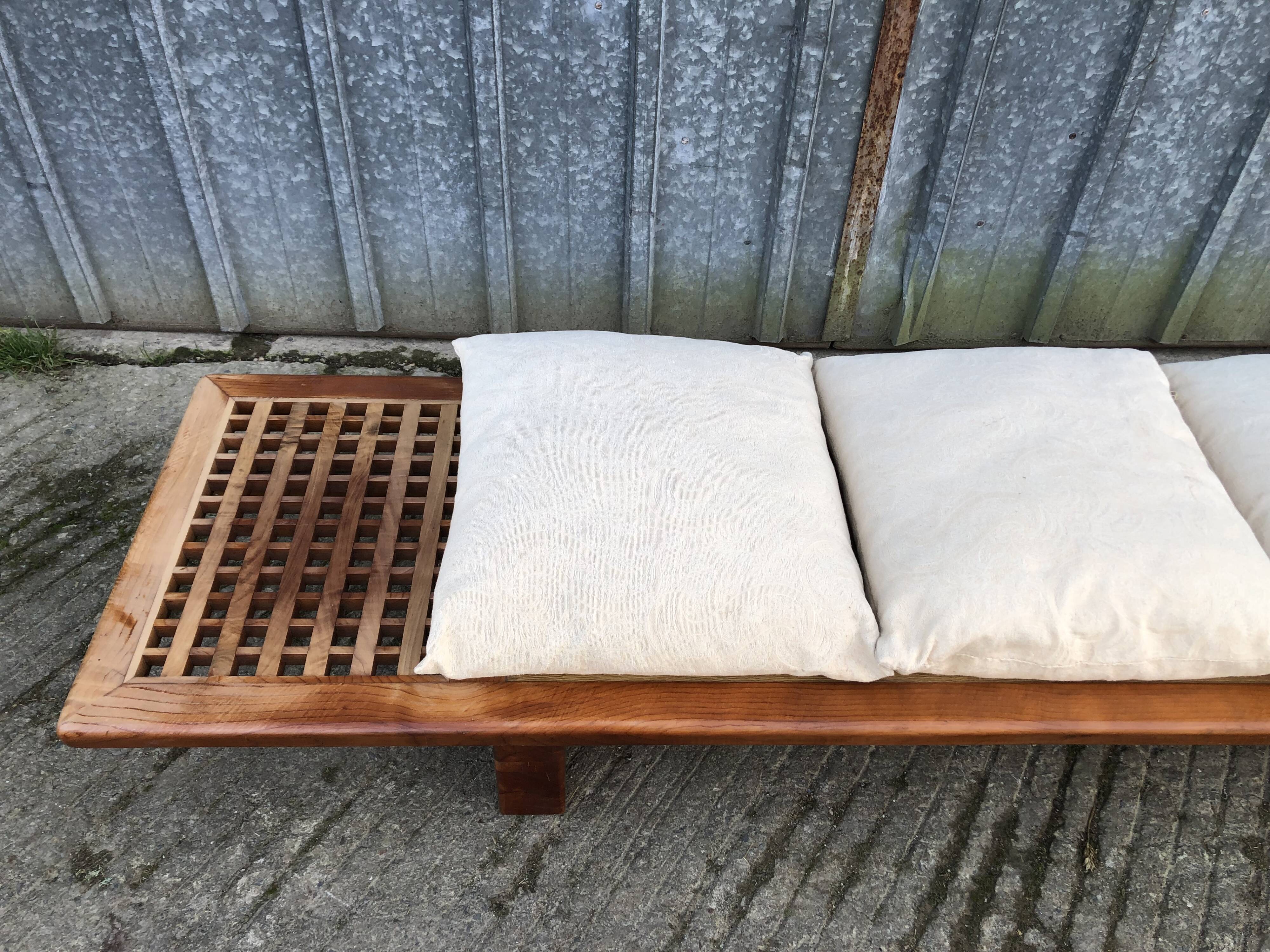 Vintage Yew Wood Bench with 3 Cushions