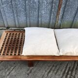 Vintage Yew Wood Bench with 3 Cushions