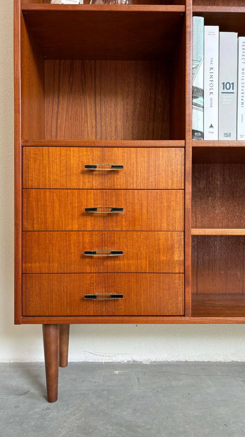 Vintage bookcase with drawers teak