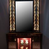 Meuble bar italien moderne du milieu du siècle de Luigi Brusotti avec miroir décoré