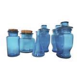 Set of 6 blue glass jars