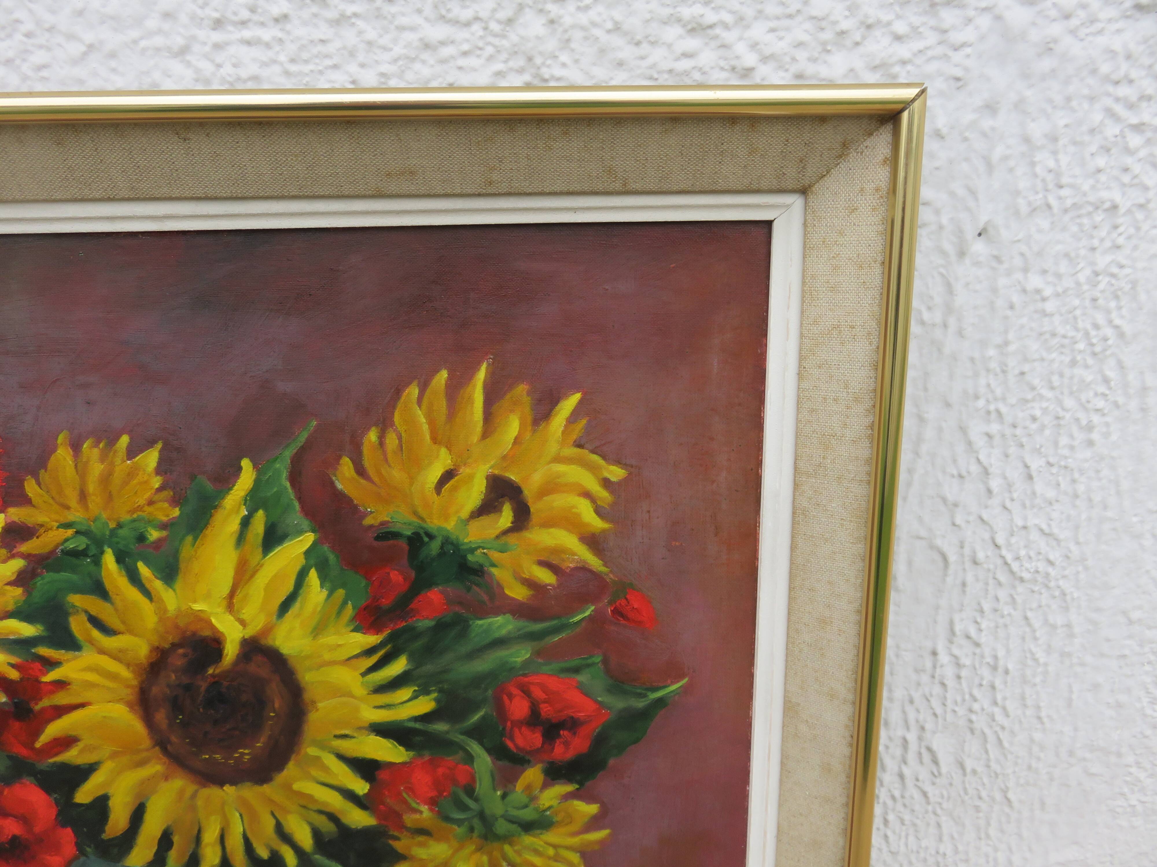 Still life painting, sunflower, signed