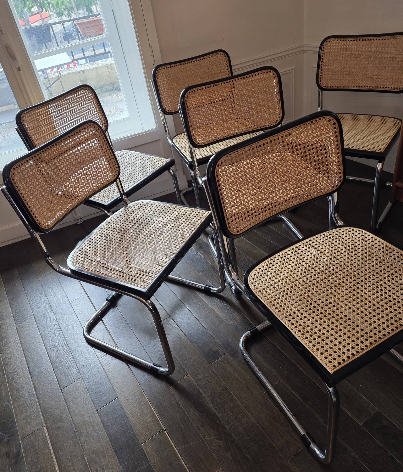 Set of 6 Cesca B32 Marcel Breuer black vintage chairs Made in Italy