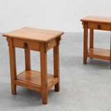 Set of 2 vintage nightstands in solid oak, France ca. 1960