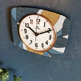 Vintage clock silent rectangular wall clock "Vedette bleu blanc ochre"