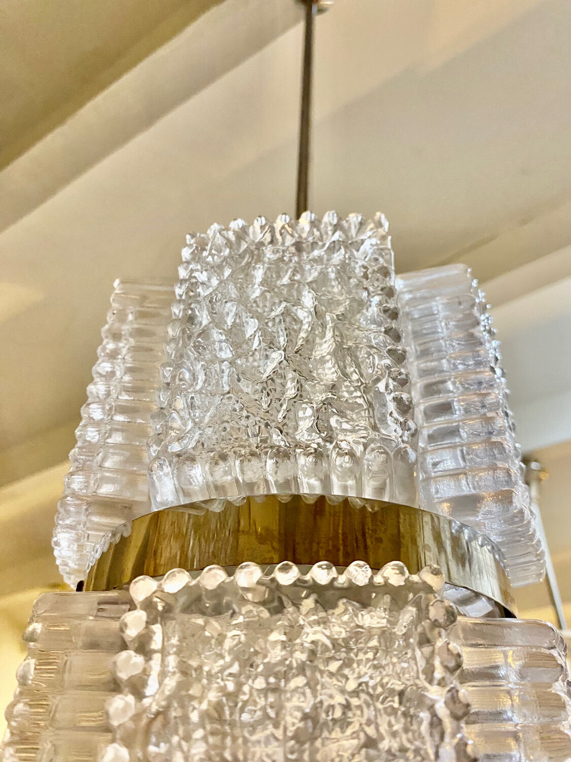 Chandelier by Kaiser Leuchten, frosted glass, Germany 1960