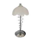 Chrome table lamp with satin crystal shade
