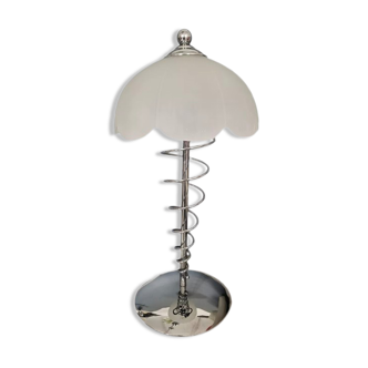 Chrome table lamp and satin crystal lampshade