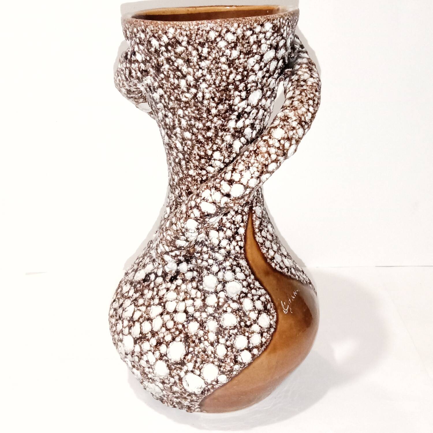 Vallauris Ceramics Fat Lava Spiral Vase Coral 28 cm Vintage