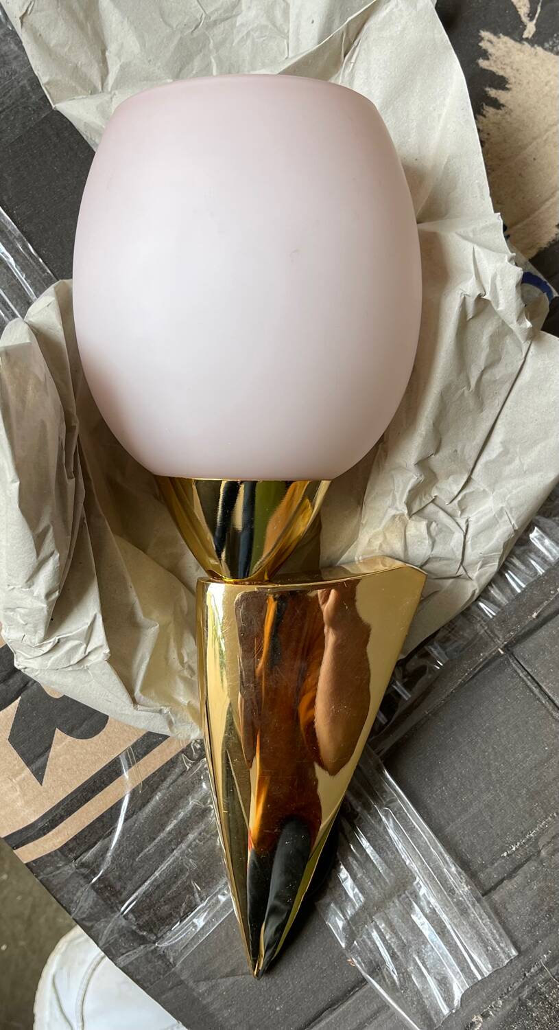 Pink Opaline Glass Brass Sconces Set of 2 1960’s