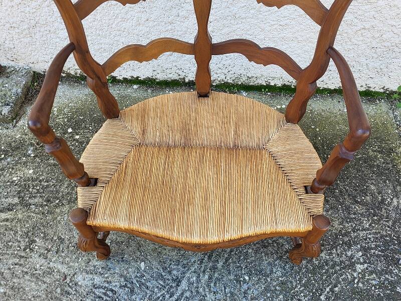 Provencal double armchair with woven rush in walnut