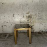 Trio of nesting tables, brass structures and smoked mirror tops