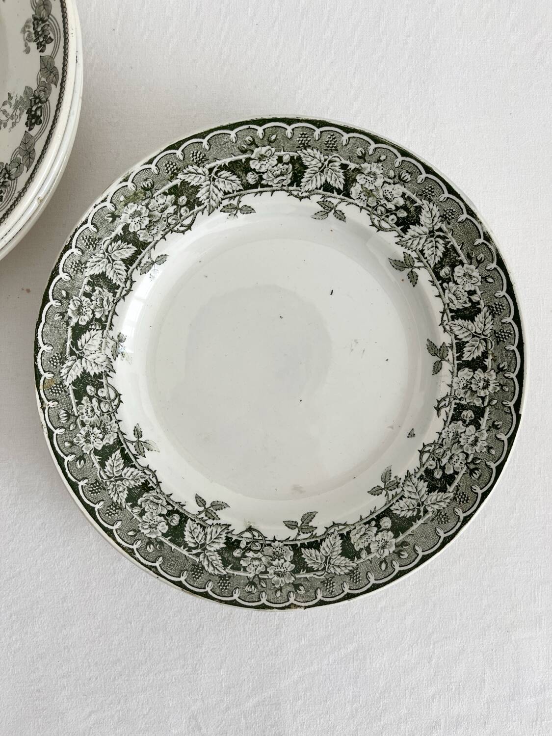 6 mismatched ironstone flat plates Murier Violetta