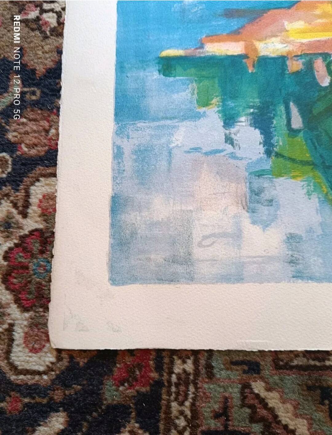 Lithograph José Palmeiro unsigned Spain Marina with boats 50x66 cm