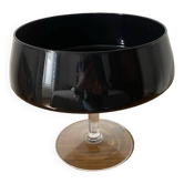 Black and white glass fruit bowl on foot with transparent base