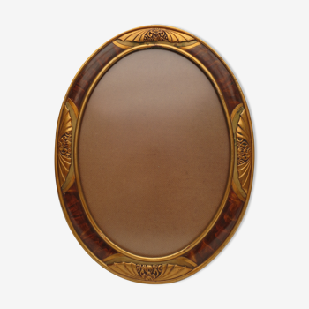 Cadre art nouveau ovale  en bois, décor flamé et  or
