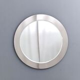 Postmodern round wall mirror with mirrored steel frame, italy