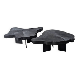 Table basse bois brûlé