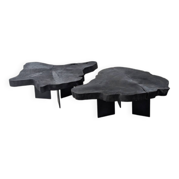 Table basse bois brûlé