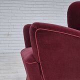 1960s, Danish armchair, original condition, cherry-red furniture velour.