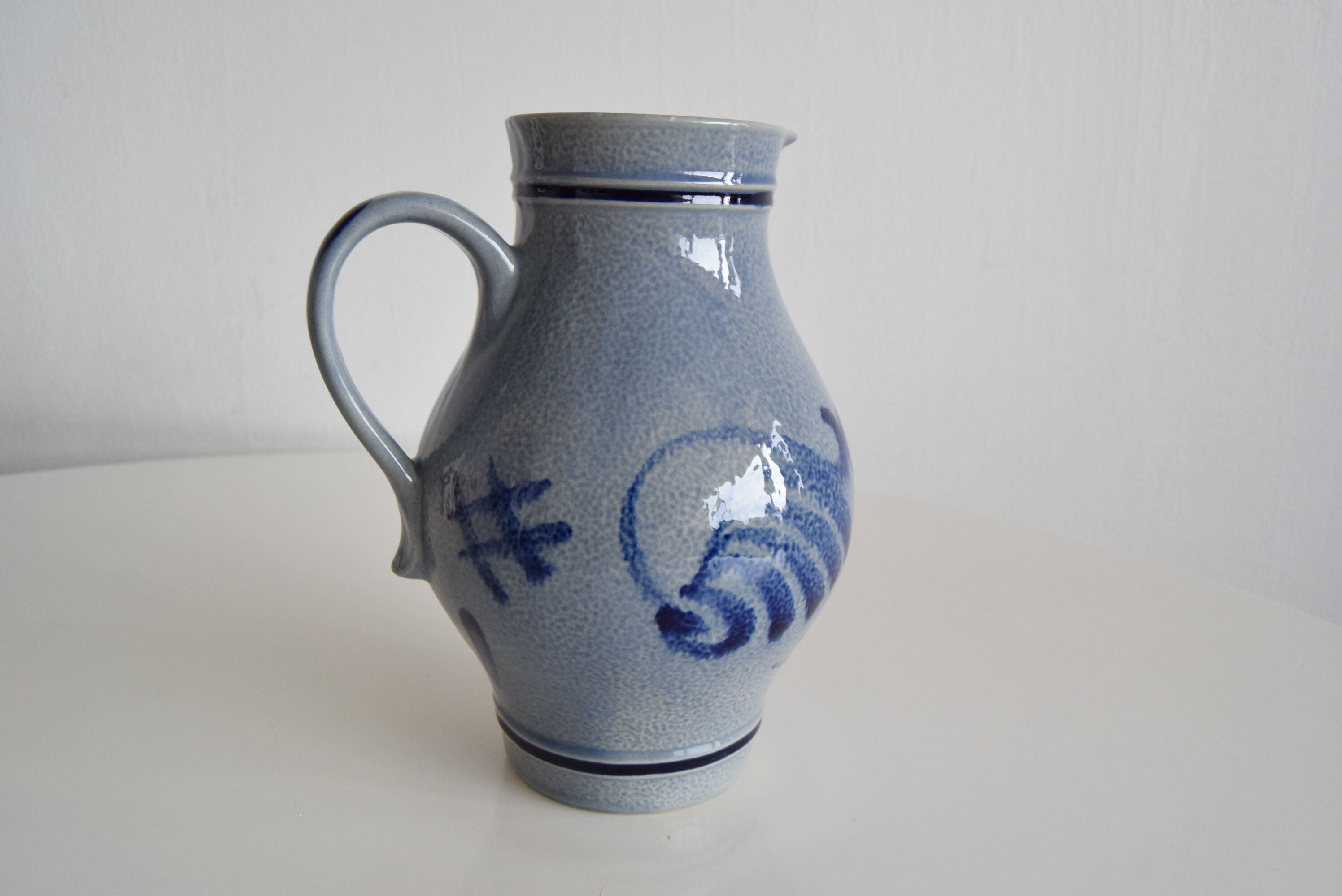 Vintage earthenware Jug with Blue Salt Glaze/Marzi & Remi, 1960's.