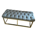 Pair of benches in chrome metal and padded gray fabric