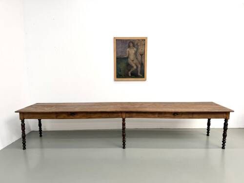 Farm table of 4 metres in solid pine, around 1900.