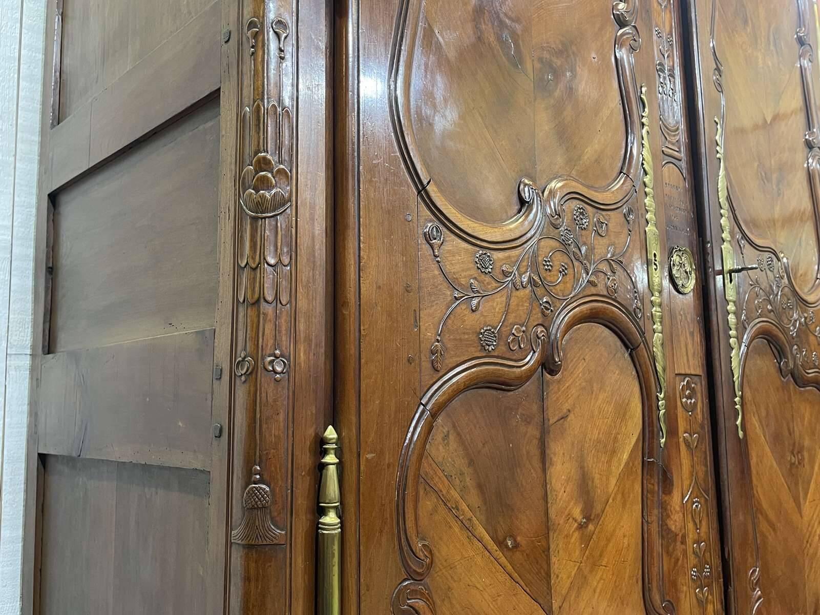 19th-century Rennes wardrobe in cherry wood signed Louis Boutin