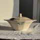 Antique Sarreguemines soup tureen with lid, rose pattern, D33 H28.