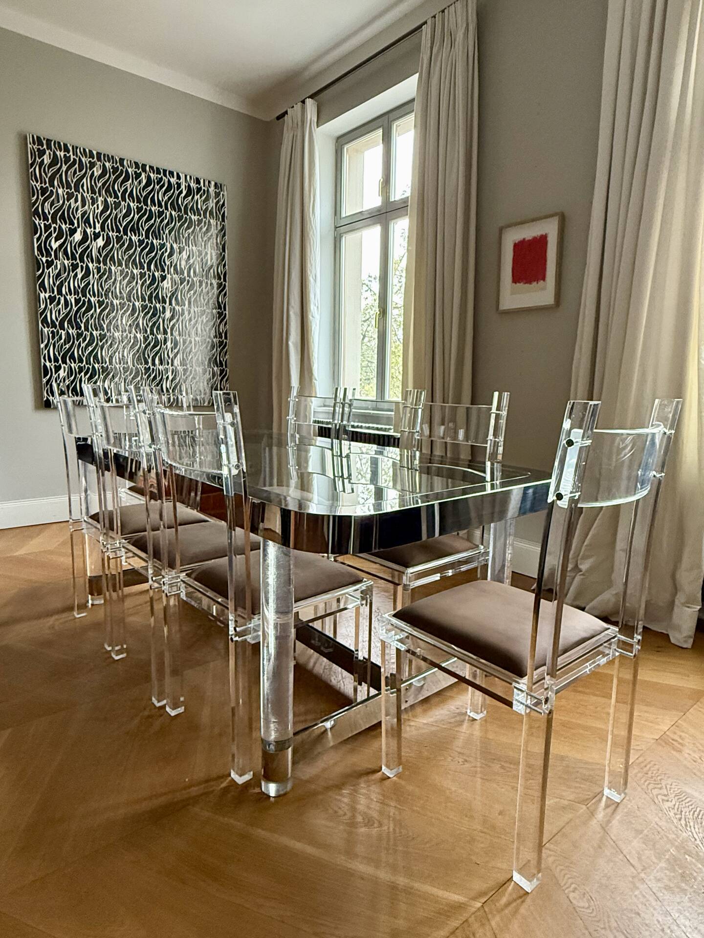 1970s dining room set in plexiglass, chrome and glass – ta