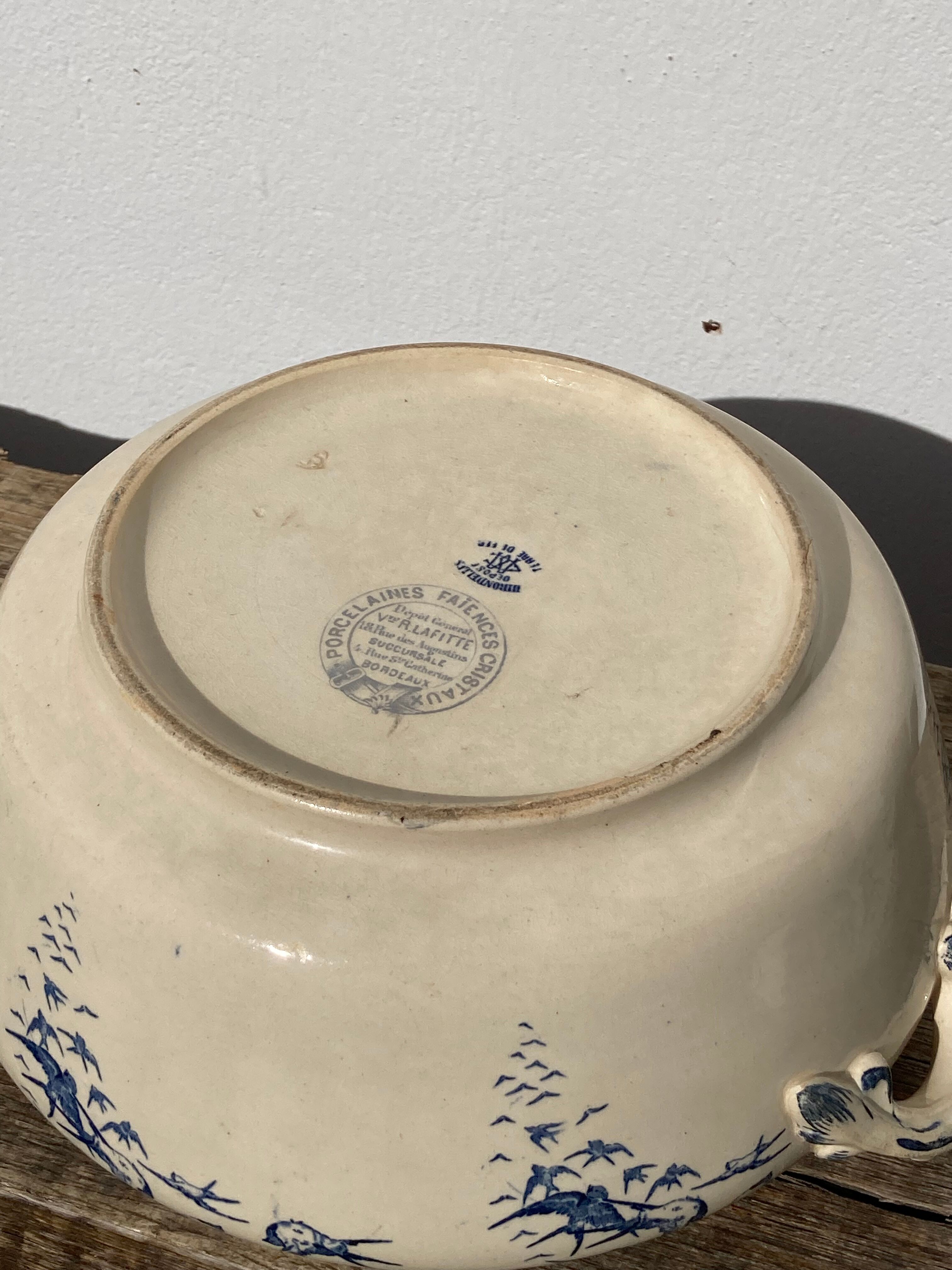 Iron earth tureen, Hirondelle model from the Lafitte factory in Bordeaux - old earthenware