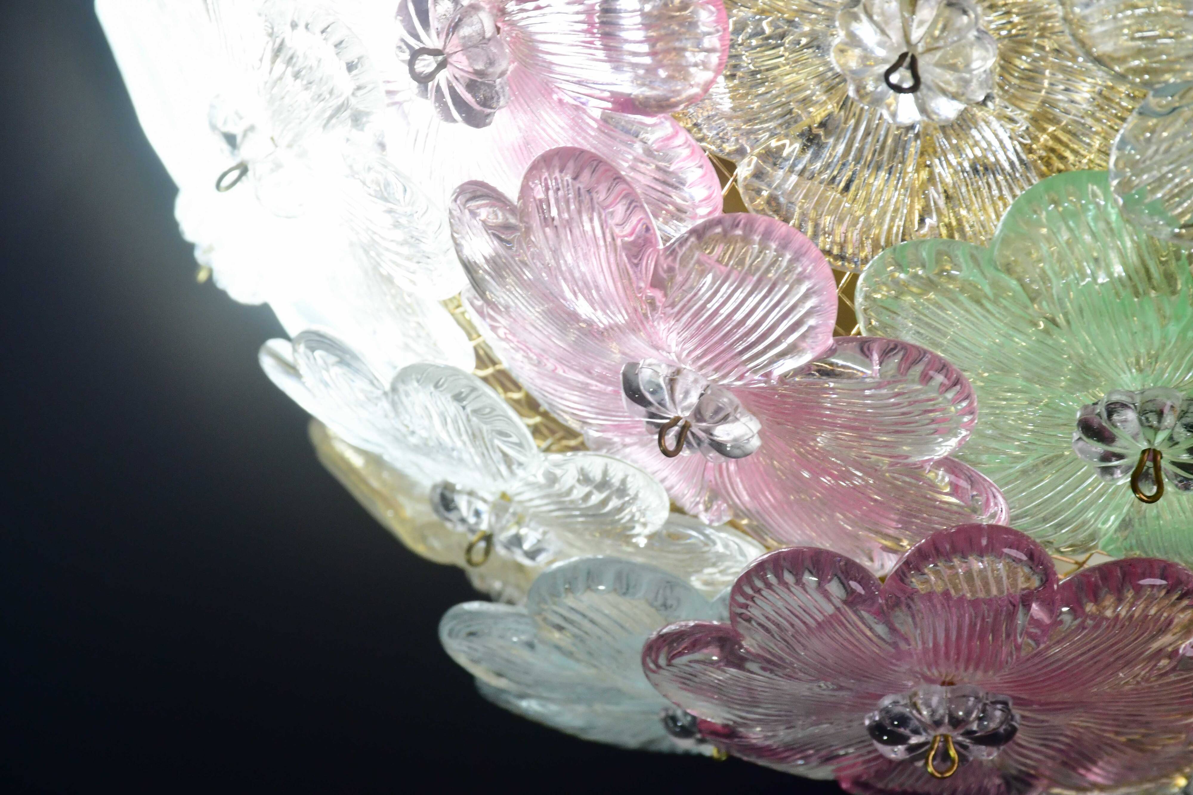 Charming Murano Barovier & Toso flowers flush light fixture, ceiling, 1960s
