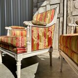 Pair of Louis XVI lacquered bergere chairs circa 1950