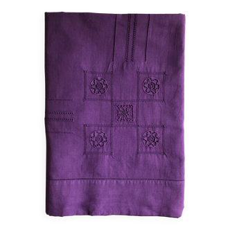 Drap Ancien En Lin Et Coton Teinté en violet iris