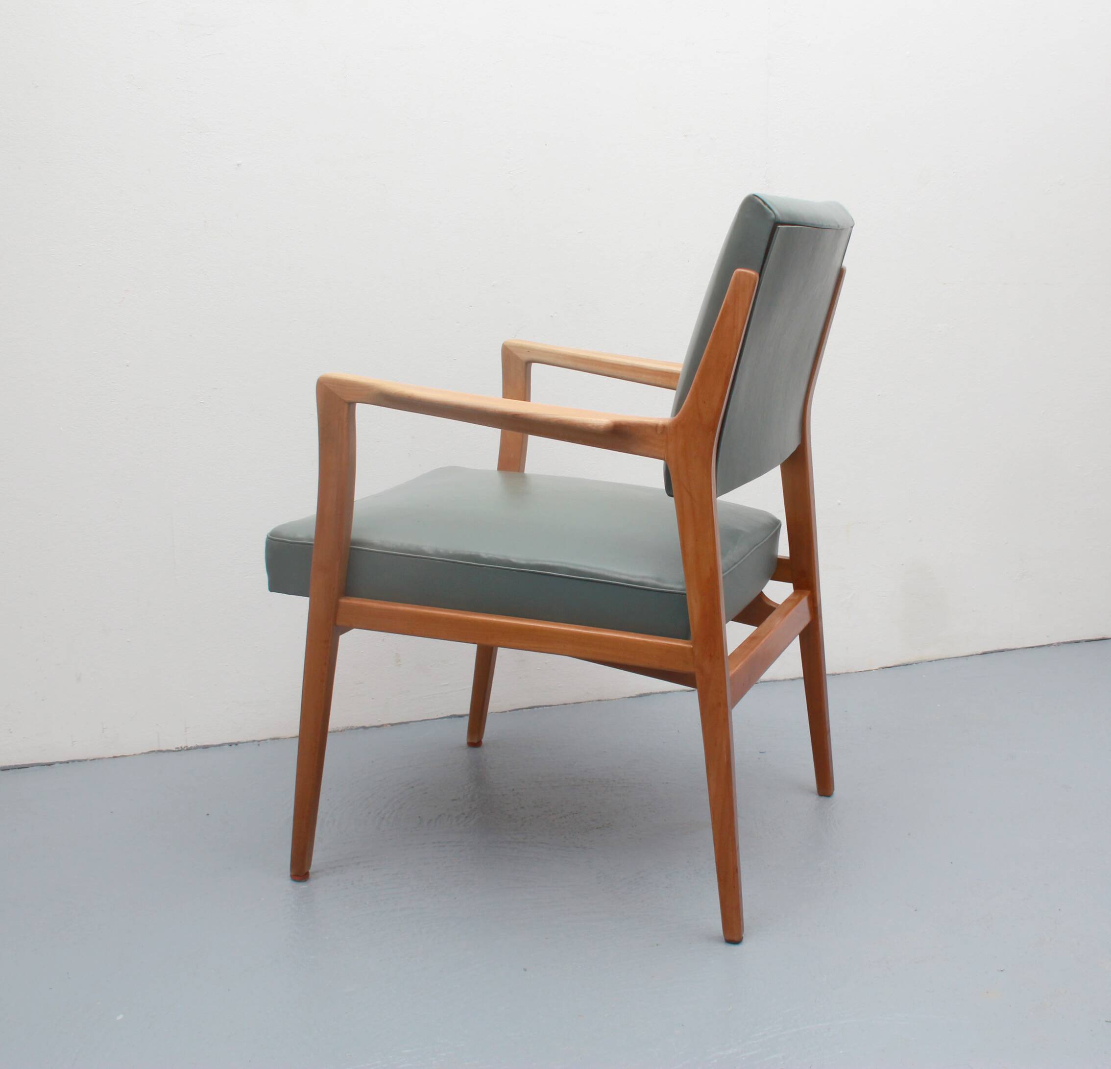 1950s armchair in cherrywood, leatherette kaki
