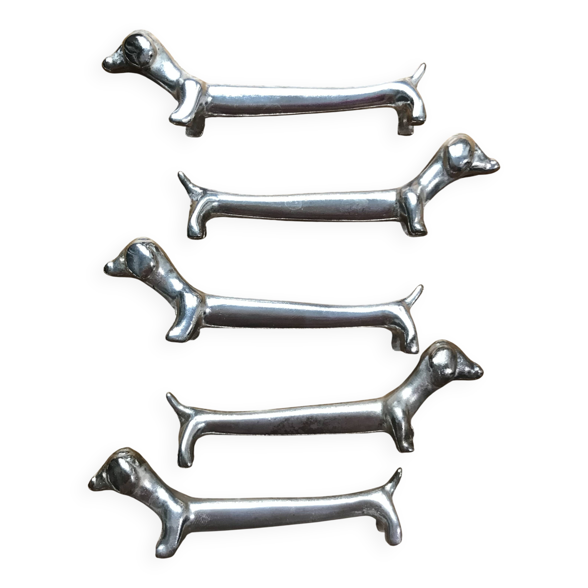 Set of five vintage basset hound knife holders