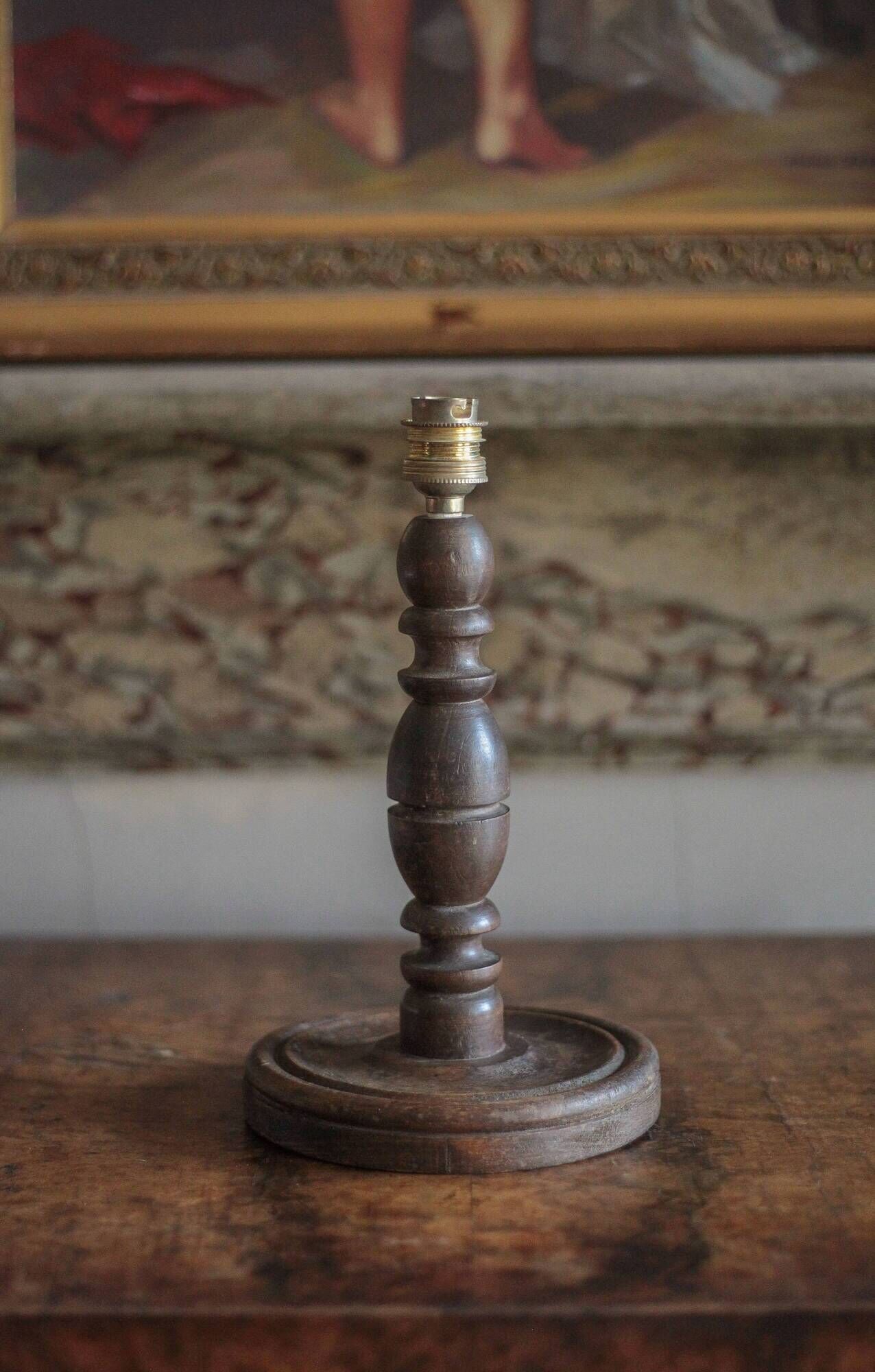 Wooden lamp, vintage turned wood lamp base, table lamp, living room lamp